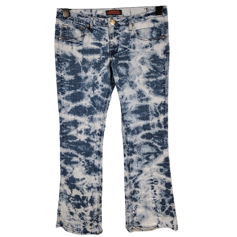 Womens SZ 13 Crest Acid Wash Blue Ramie Blend Flare Jeans Y2K Grunge Retro